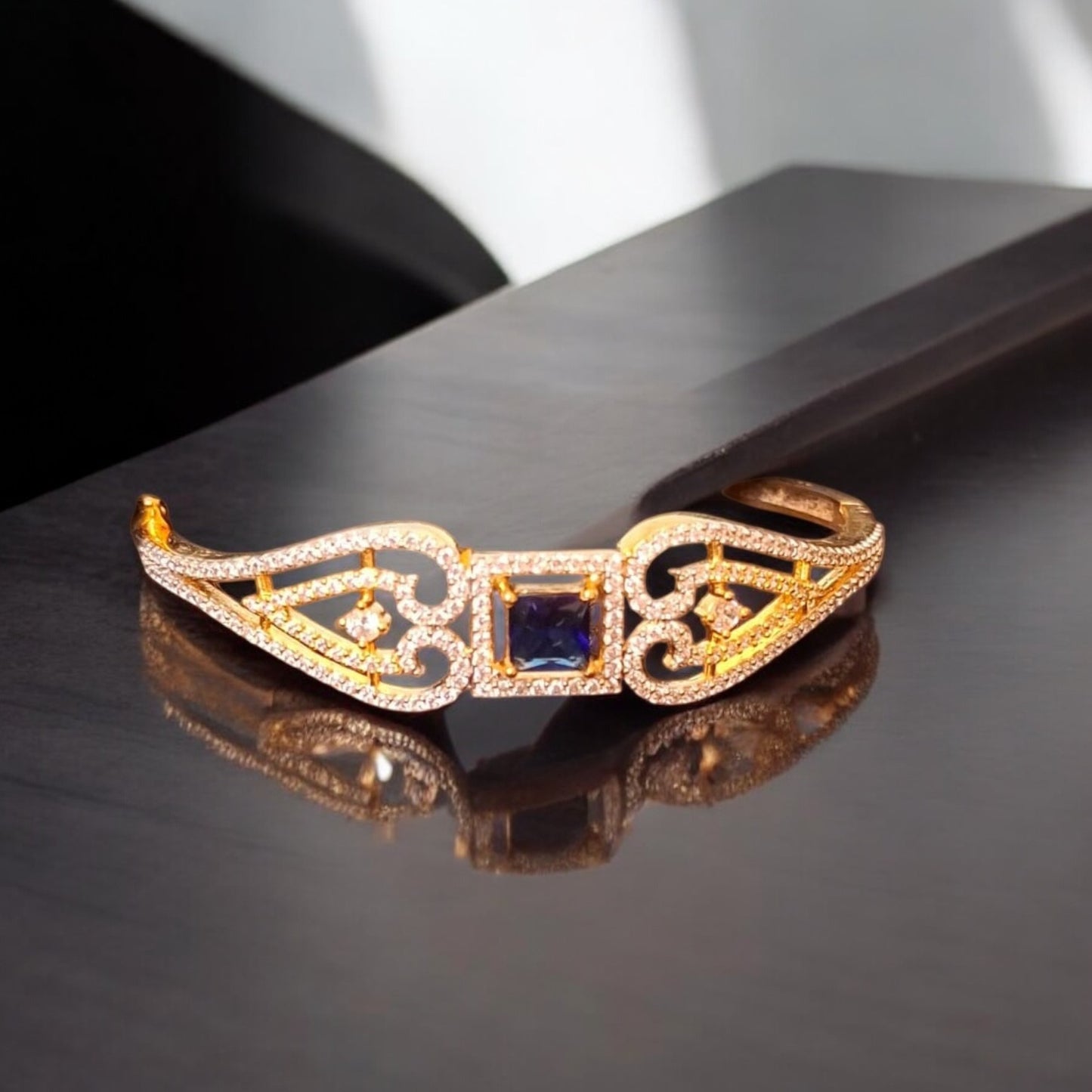 428049 Cubic Zirconia Classic Kada With Gold Plating-Blue