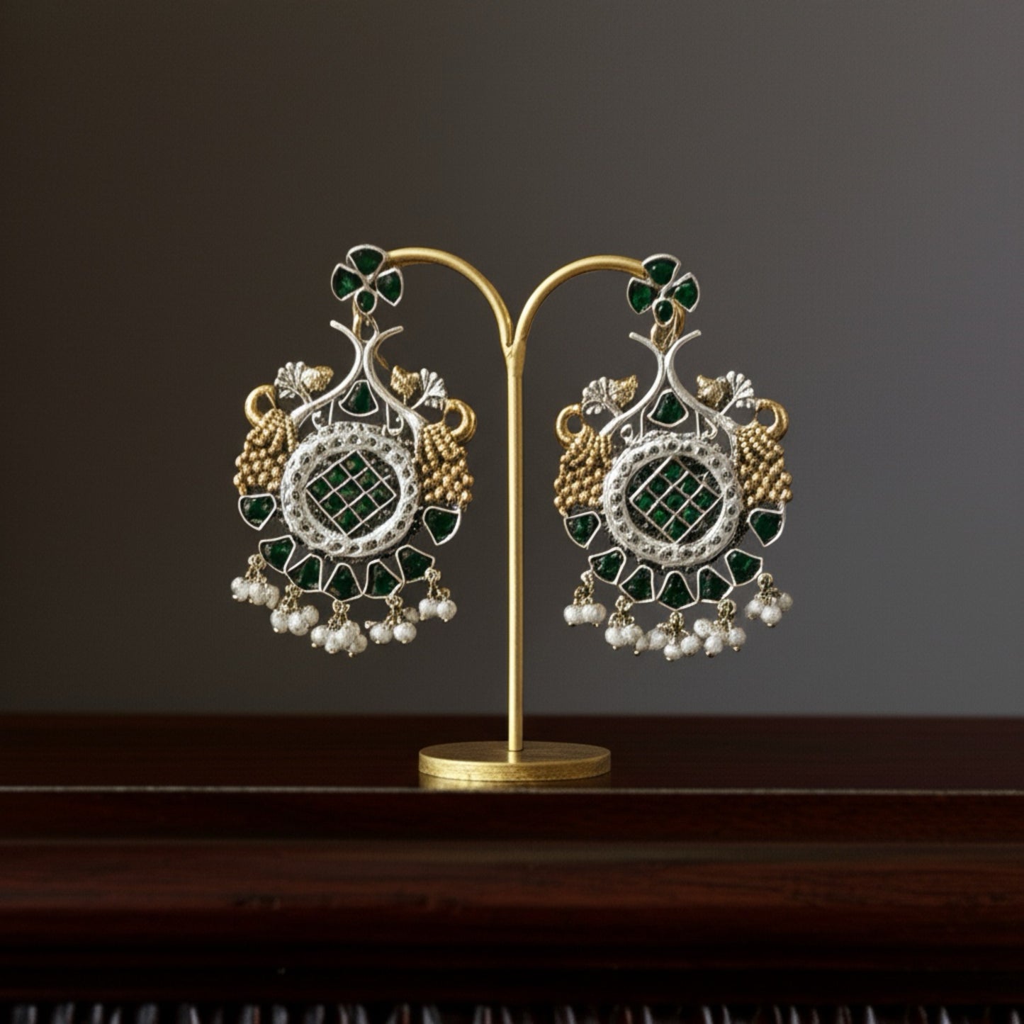 805132 Pretty Precious Fashion Oxidised Silver Stylish Party Wear Earrings for Women and Girls-Green