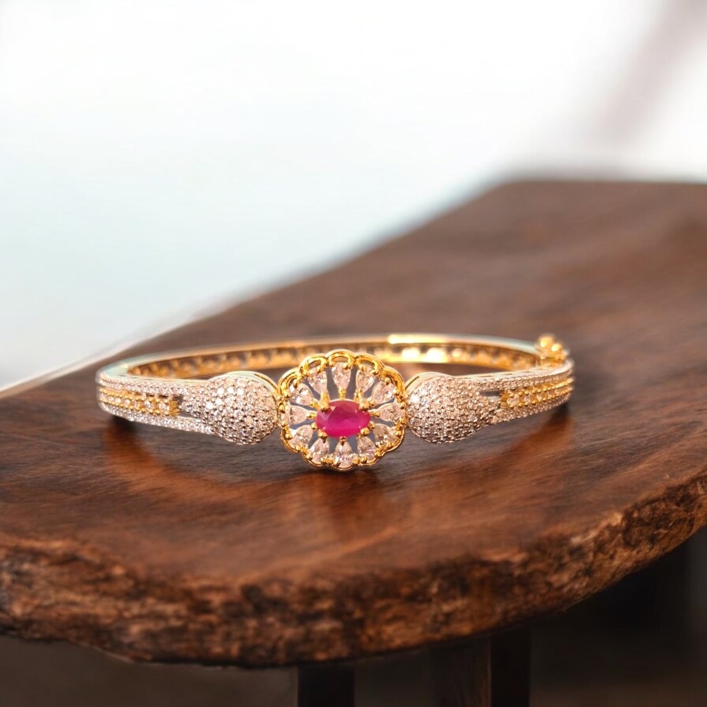 94259-KD Cubic Zirconia Classic Kada With Gold Plating-Ruby