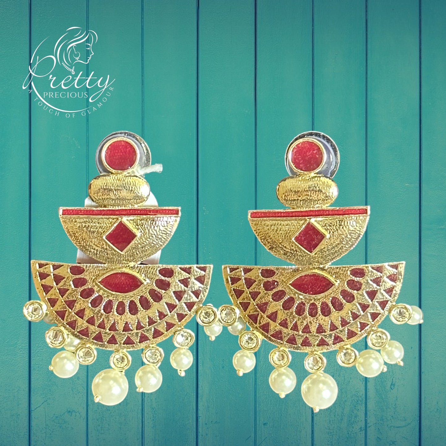 8377 Indo Western Meenakari Earring With Gold Plating
