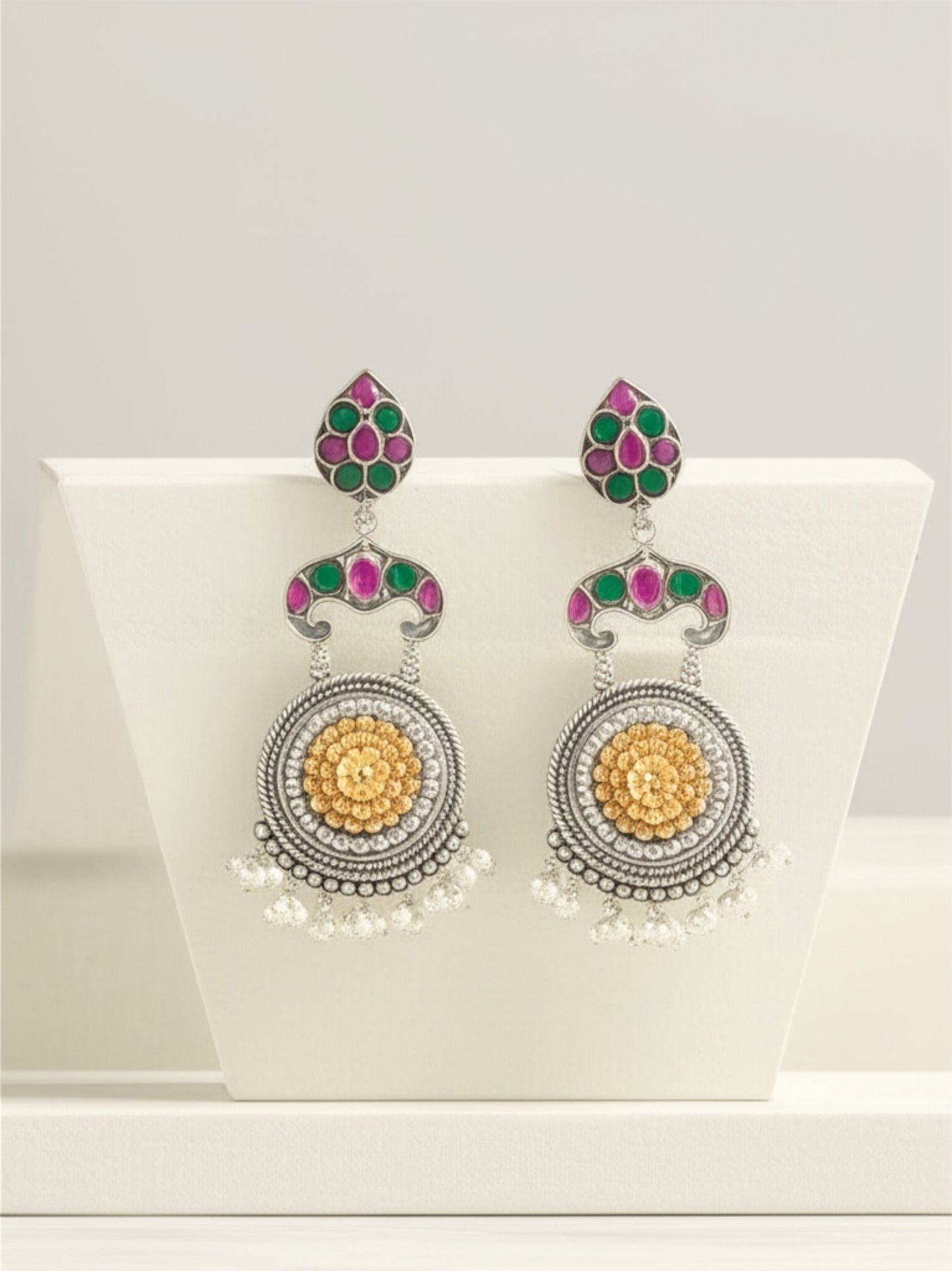 804551 Oxidised Classic Earring With 2 Tone Plating-Multi