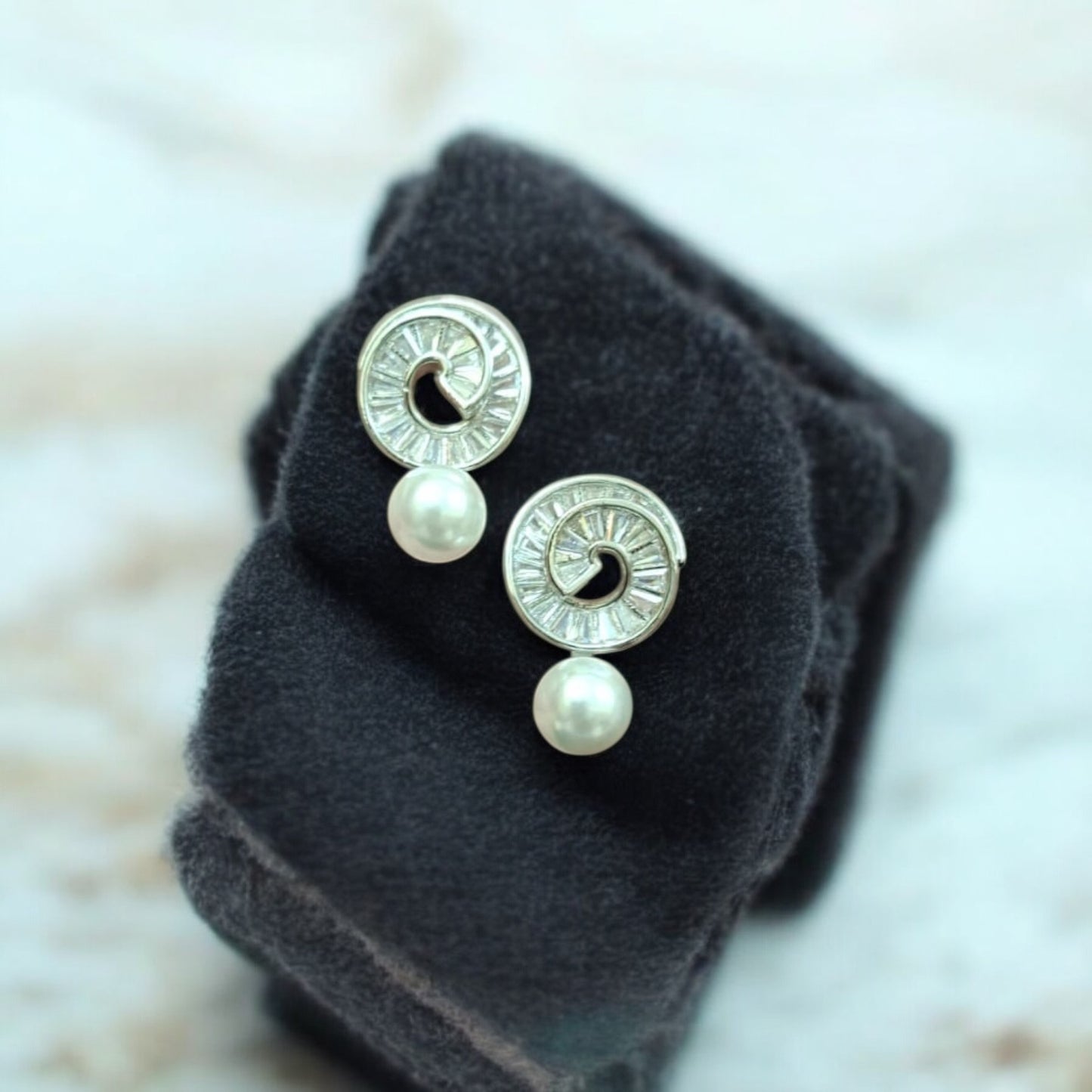 92859ER Cz Pearl Tops With Rhodium Plating