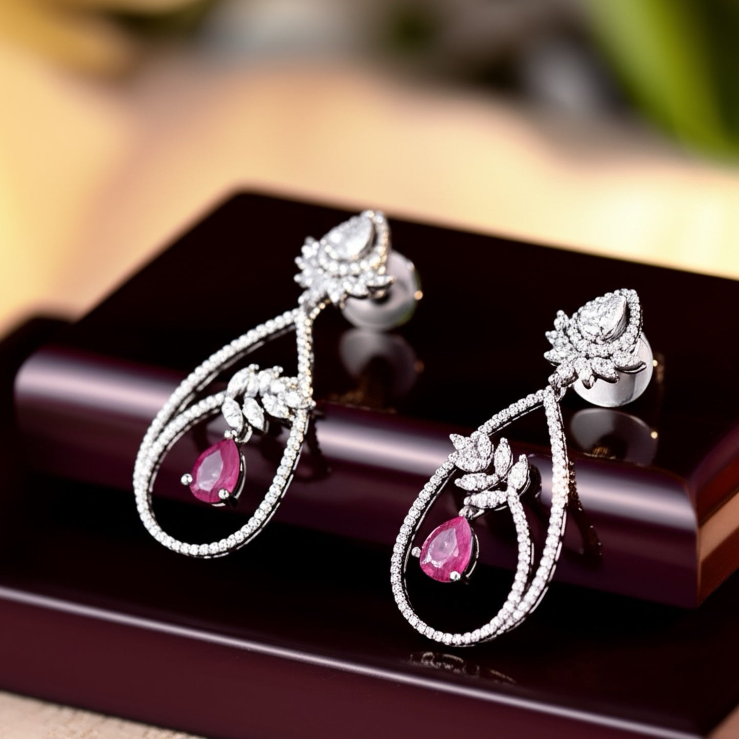 427316 Cz Classic Earring With Rhodium Plating-Pink