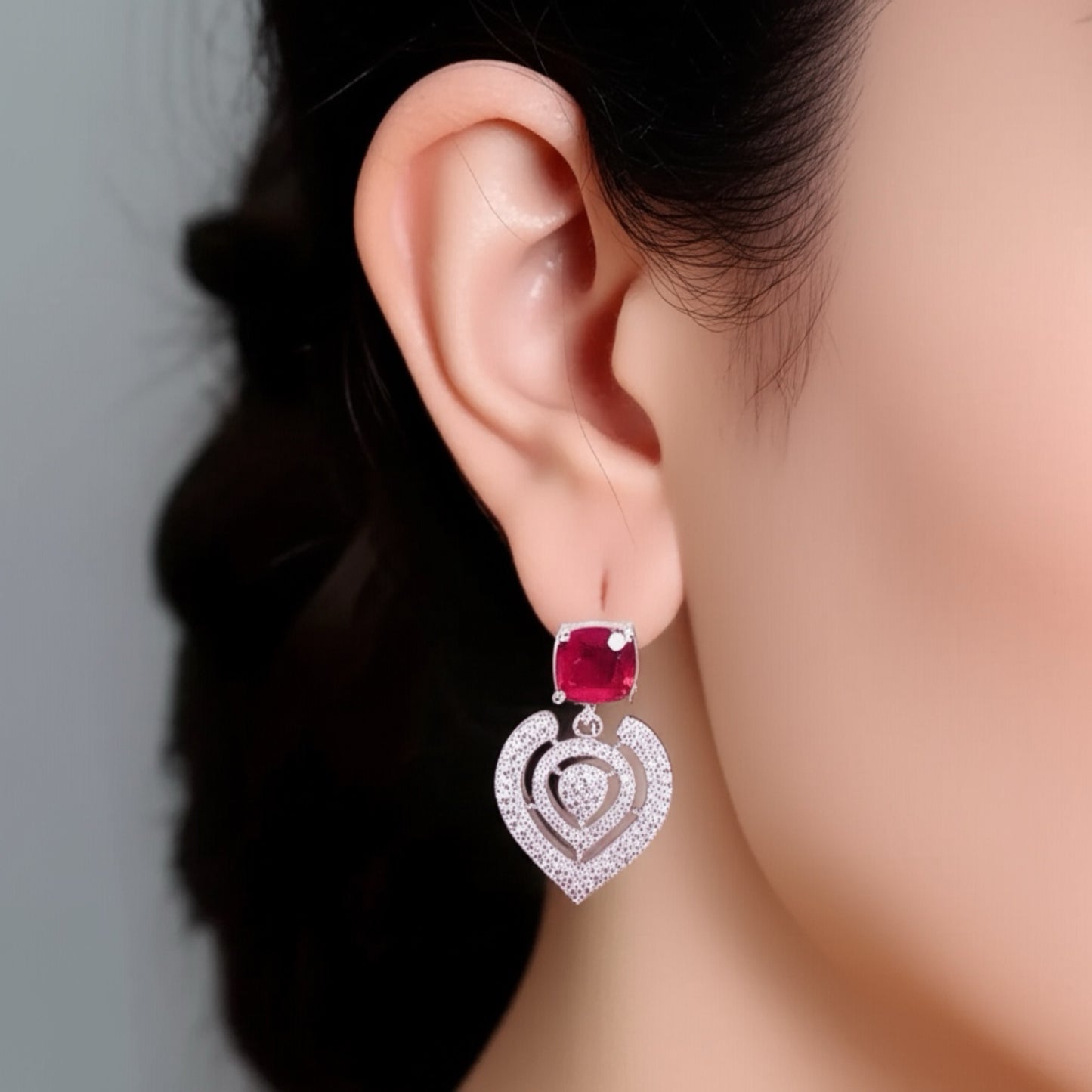 433228 CZ Earring With Rhodium Plating-Rani