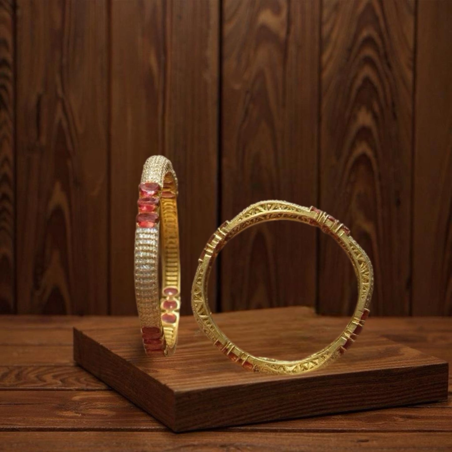 426649 Cz Classic Bangles With 2 Tone Plating-Size 2.4