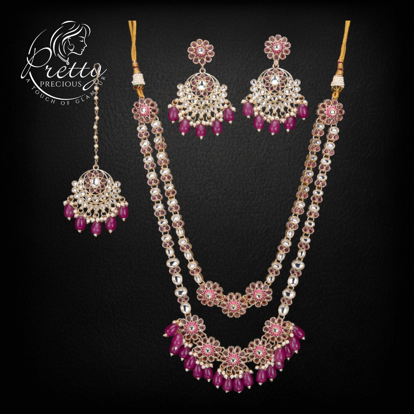 110844 Indo Western Long Necklace With Gold Plating-Purple