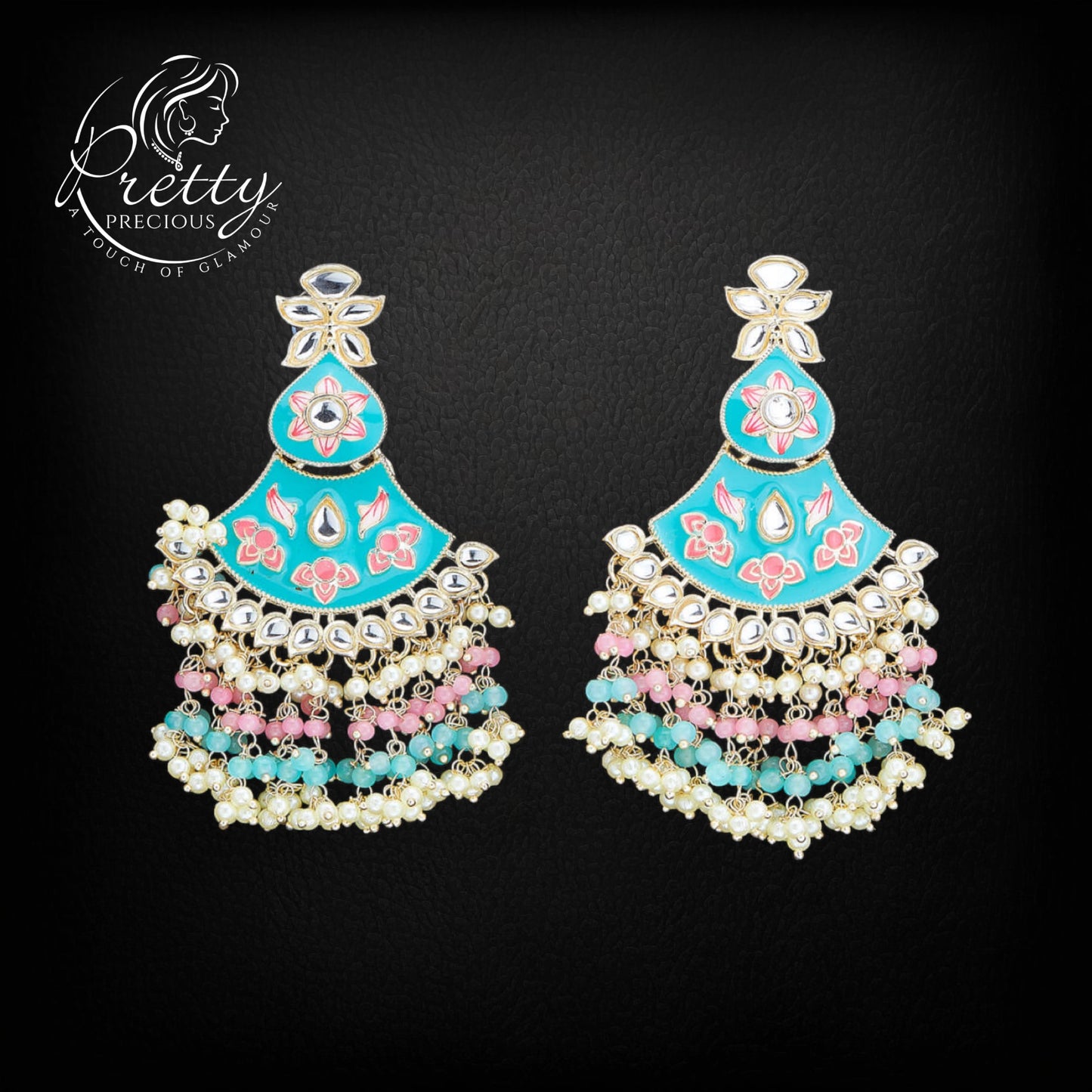 110736 Indo Western Meenakari Earring With Gold Plating-Turqoise