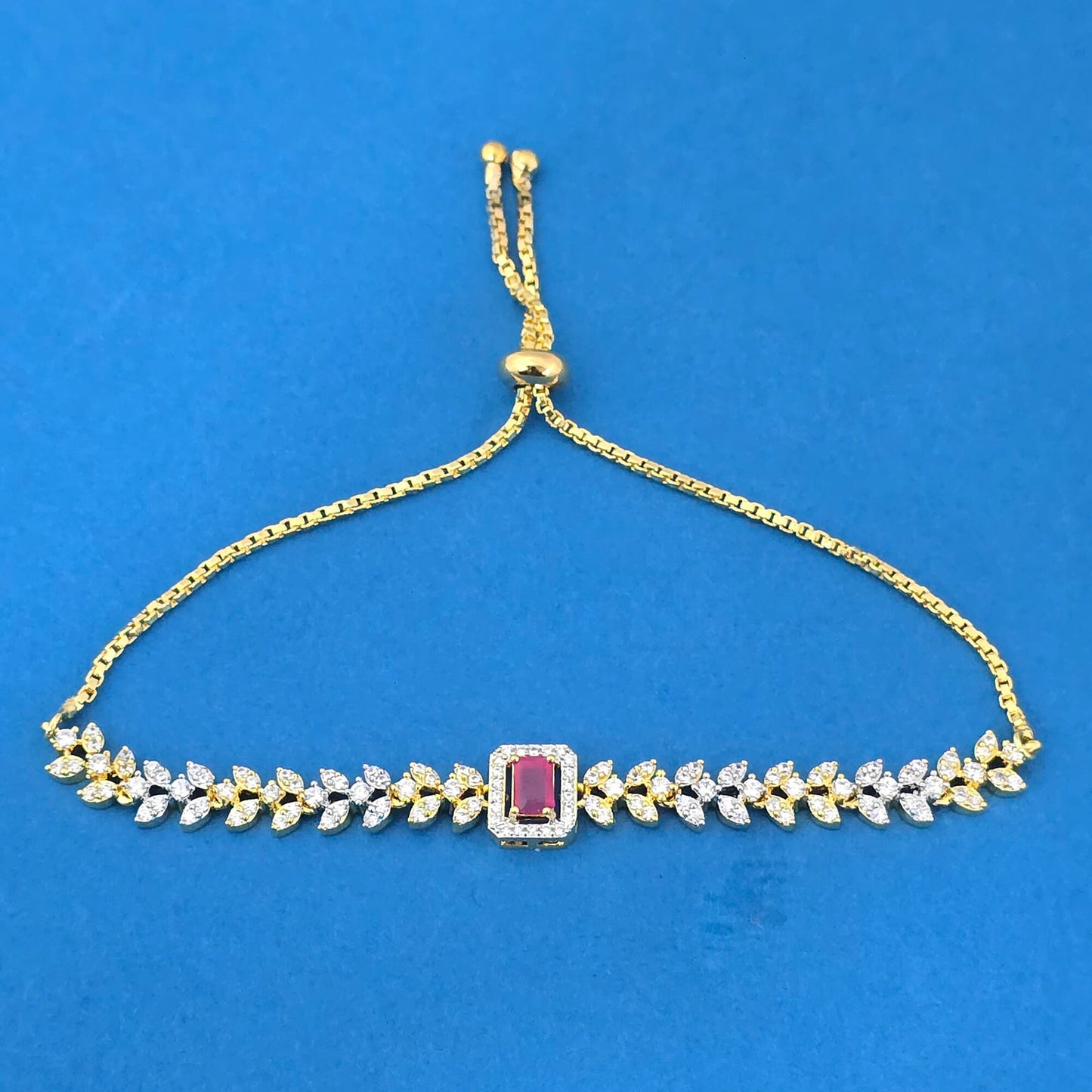 439541 Cubic Zirconia Adjustable Bracelet With 2 Tone Plating-Ruby