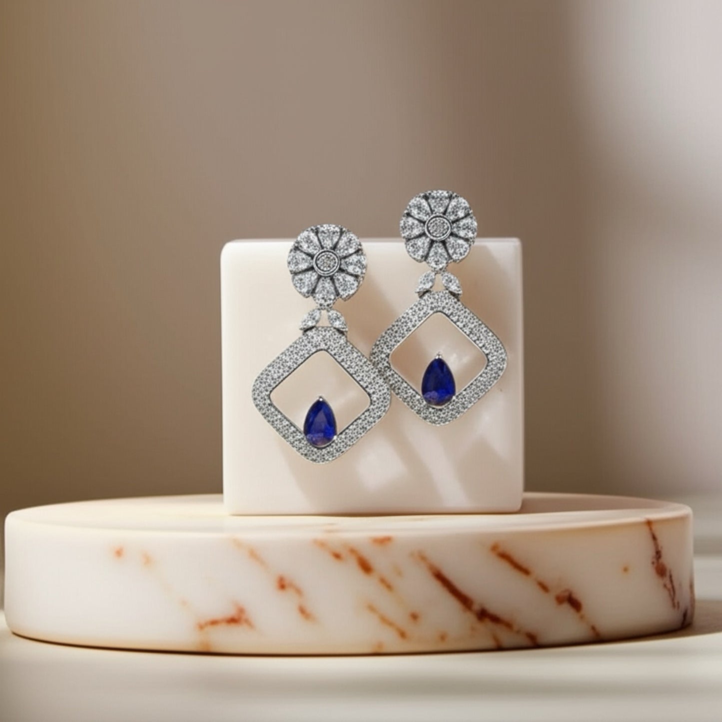 429237 CZ Earring With Rhodium Plating-Blue