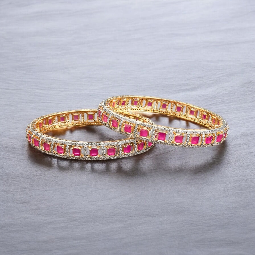 429814 Cz Bangles With Gold Plating-Size 2.6 (Ruby)