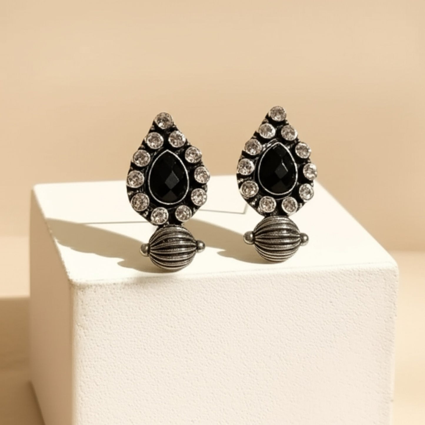 35340 Pretty Precious Fashion Oxidised Silver Stylish Party Wear Earrings for Women and Girls-Black