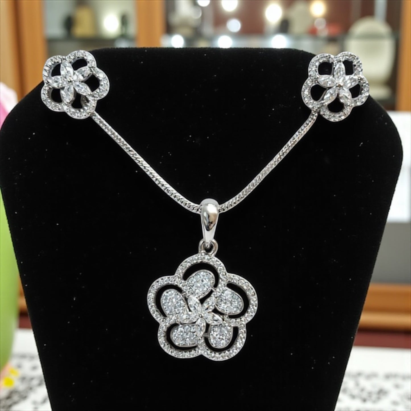 92859-PS-American Diamond Delicate Pendant Set With Rhodium Plating