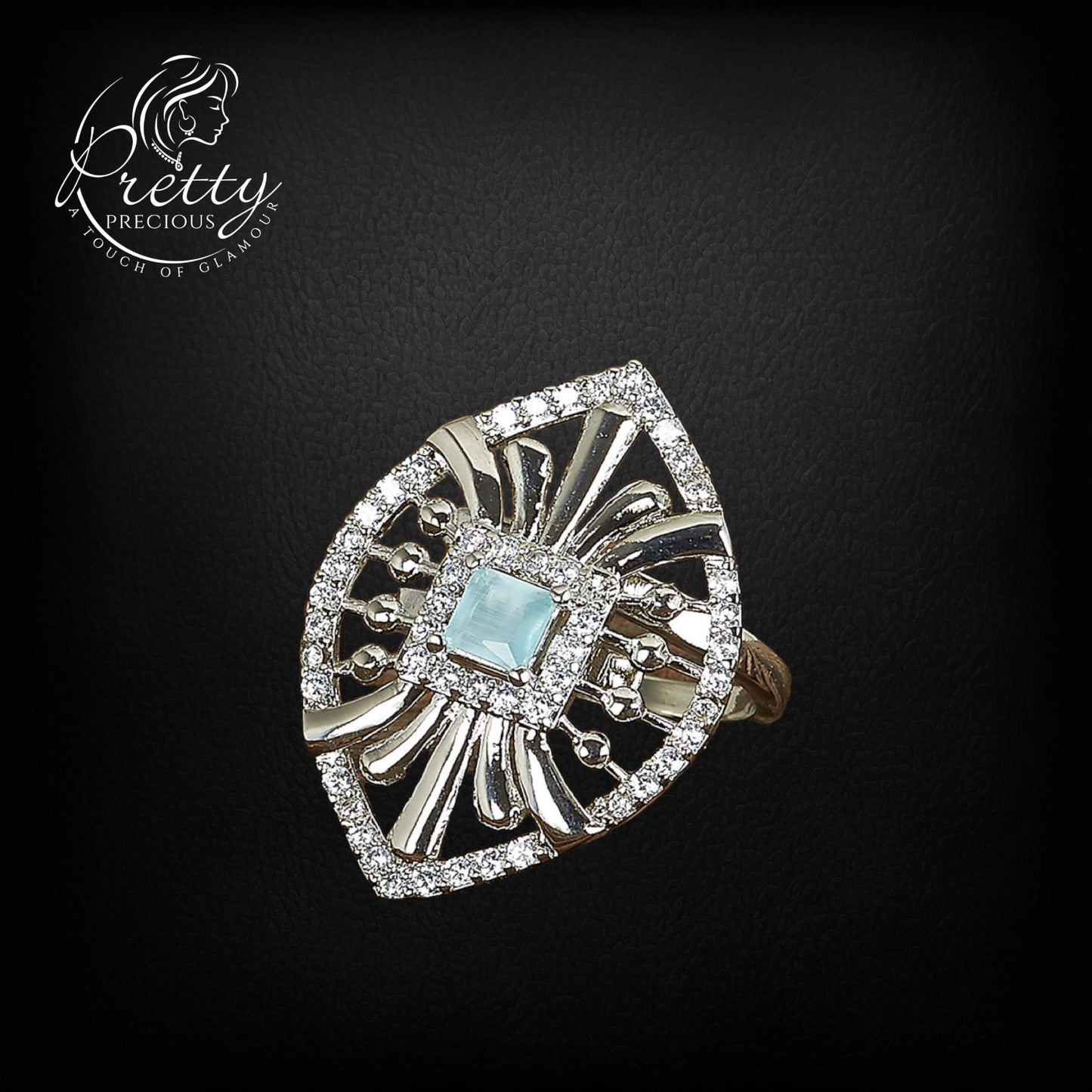 424508 Cz Adjustable Ring With Rhodium Plating