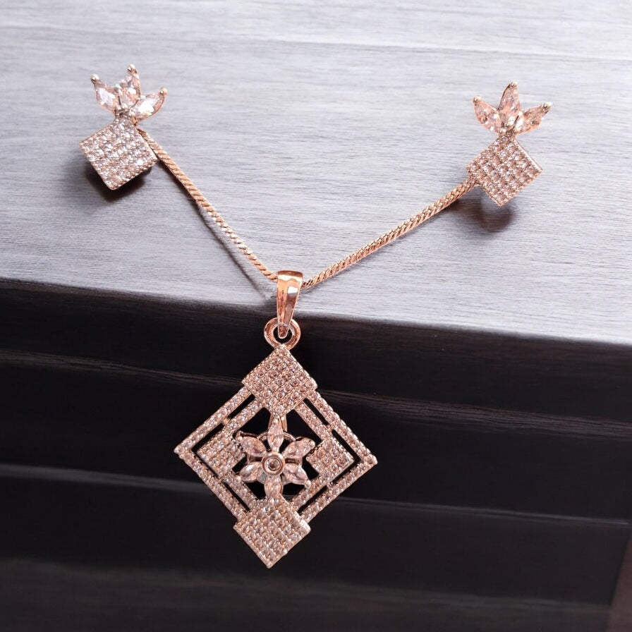 92259-PS-American Diamond Delicate Pendant Set With Rhodium Plating-Design 3