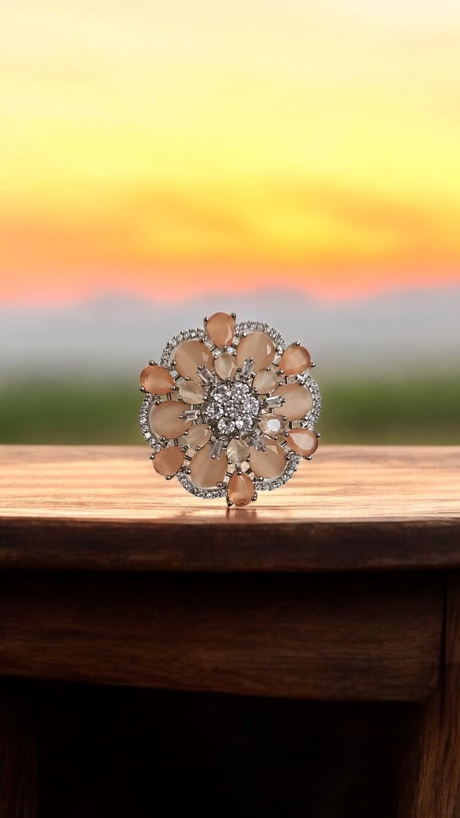 40185 Cz Adjustable Ring Peach