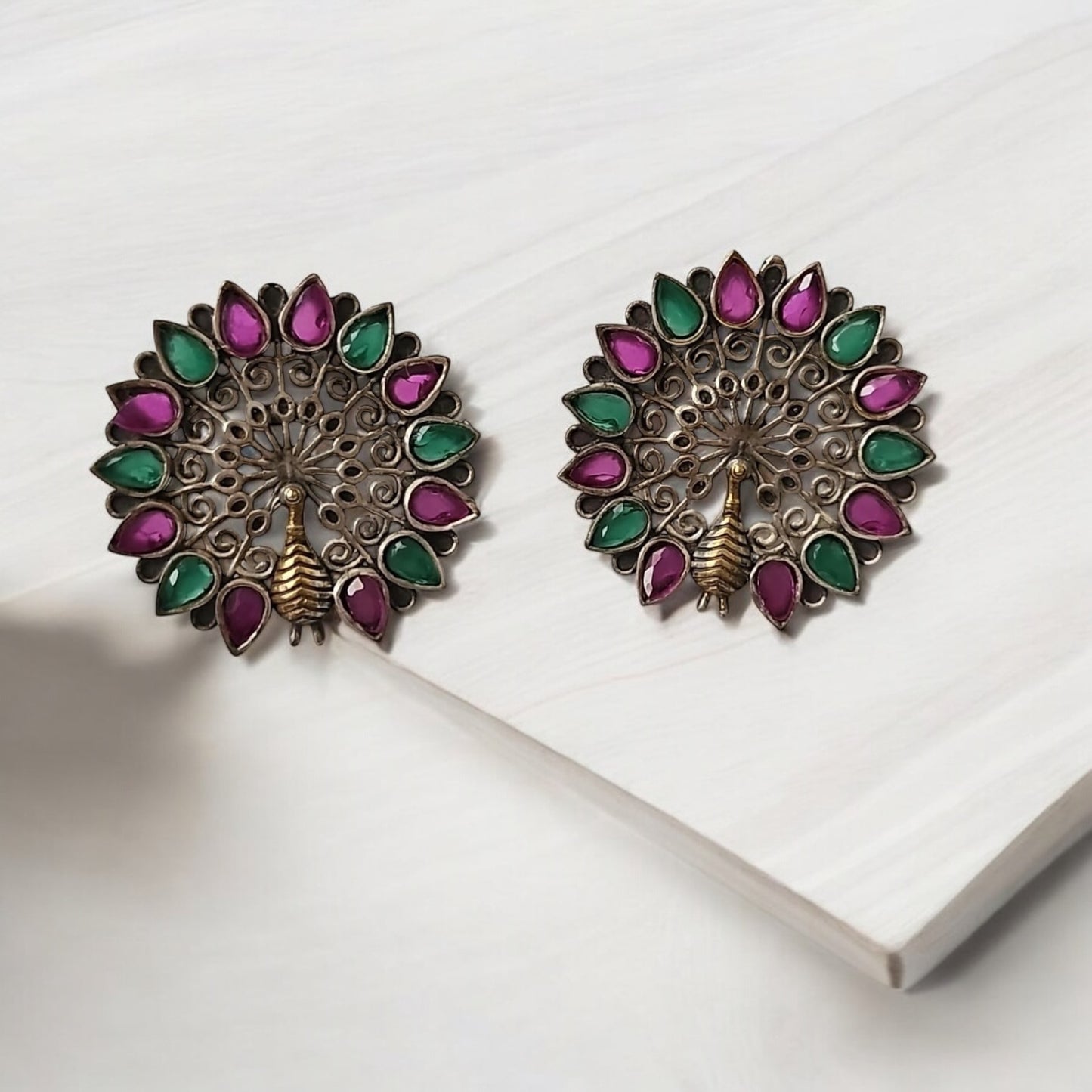 803005 Peacock Earring With 2 Tone Plating-Rubygreen