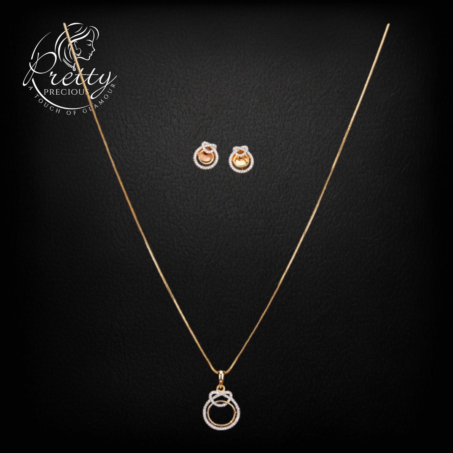 430190 Cz Delicate Pendant Set With 2 Tone Plating-White