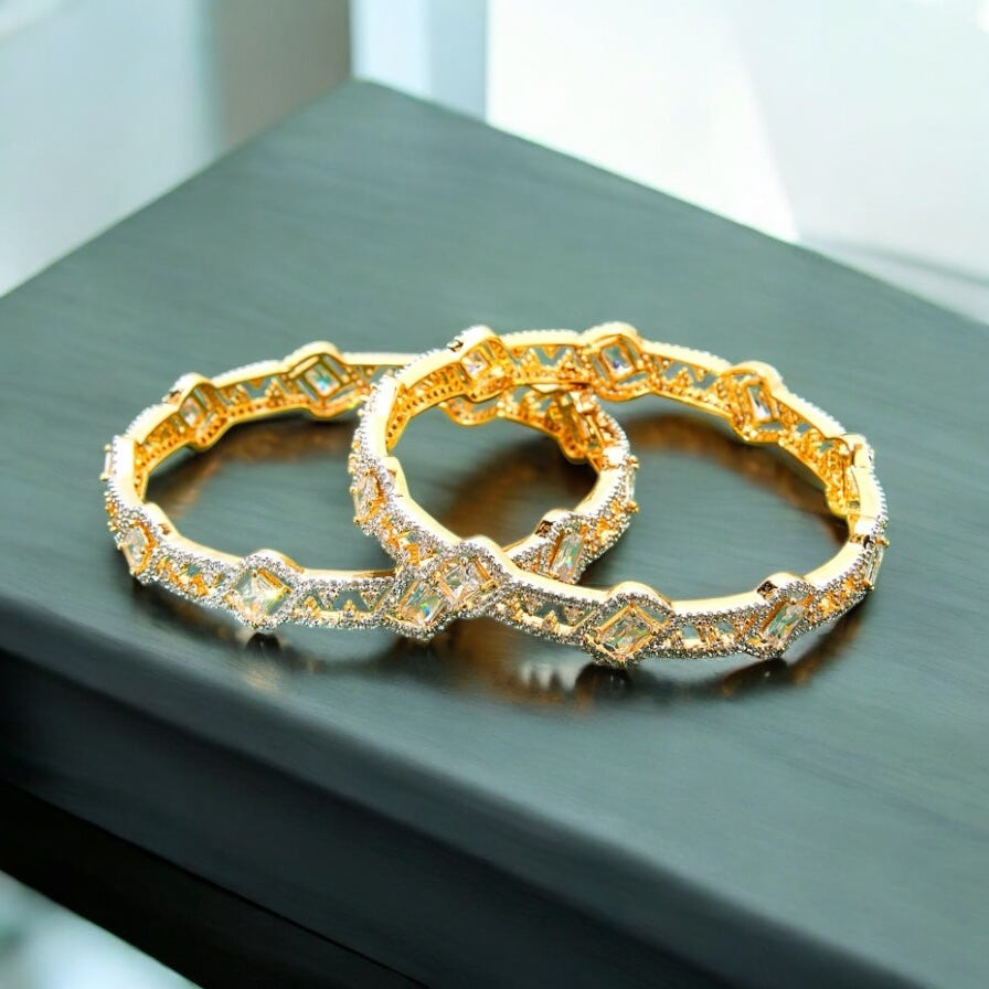 436392 Cz Bangles With Two Tone Plating-Size 2.6