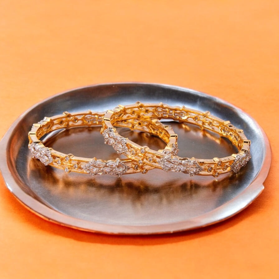 435675 Cz Bangles With Gold Plating - 2 Tone-Size 2.6