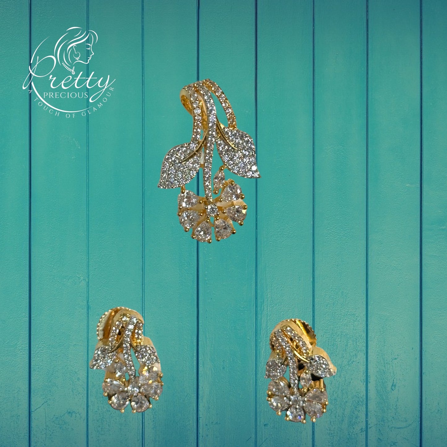 427118 Cz Classic Pendant Set With Rhodium Plating-2Tone