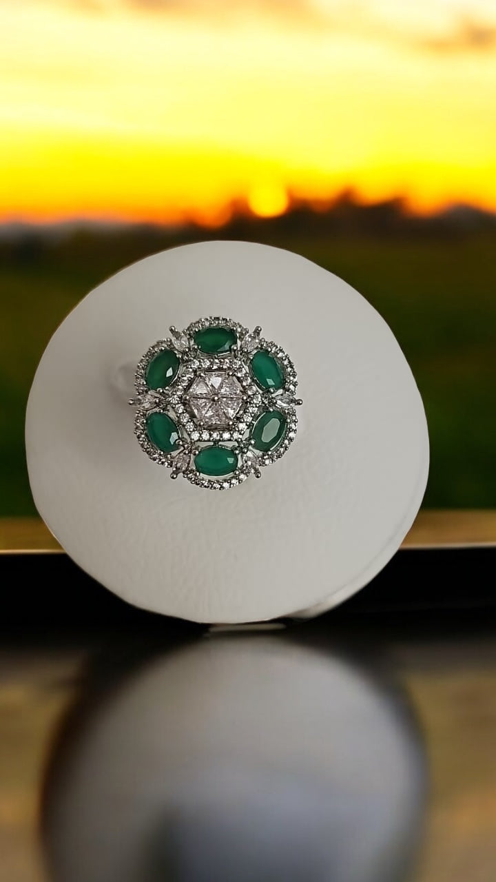 Ring200 Cz Adjustable Ring Green