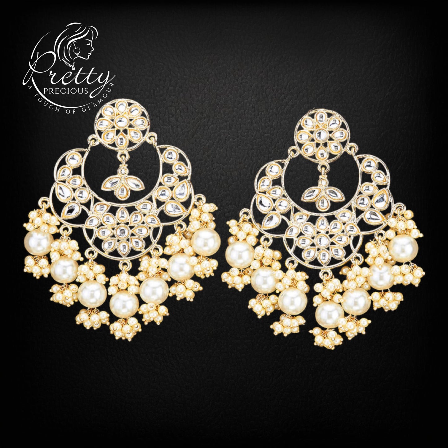 109925 Indo Western Pearl Earring With Gold Plating-White