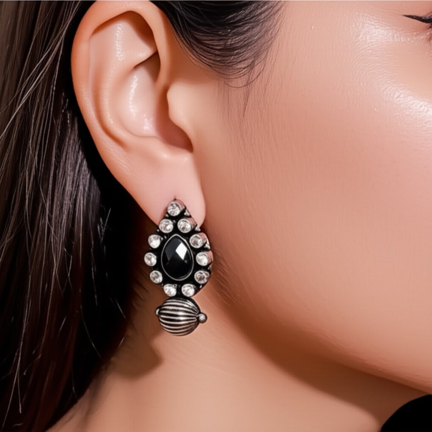 35340 Pretty Precious Fashion Oxidised Silver Stylish Party Wear Earrings for Women and Girls-Black