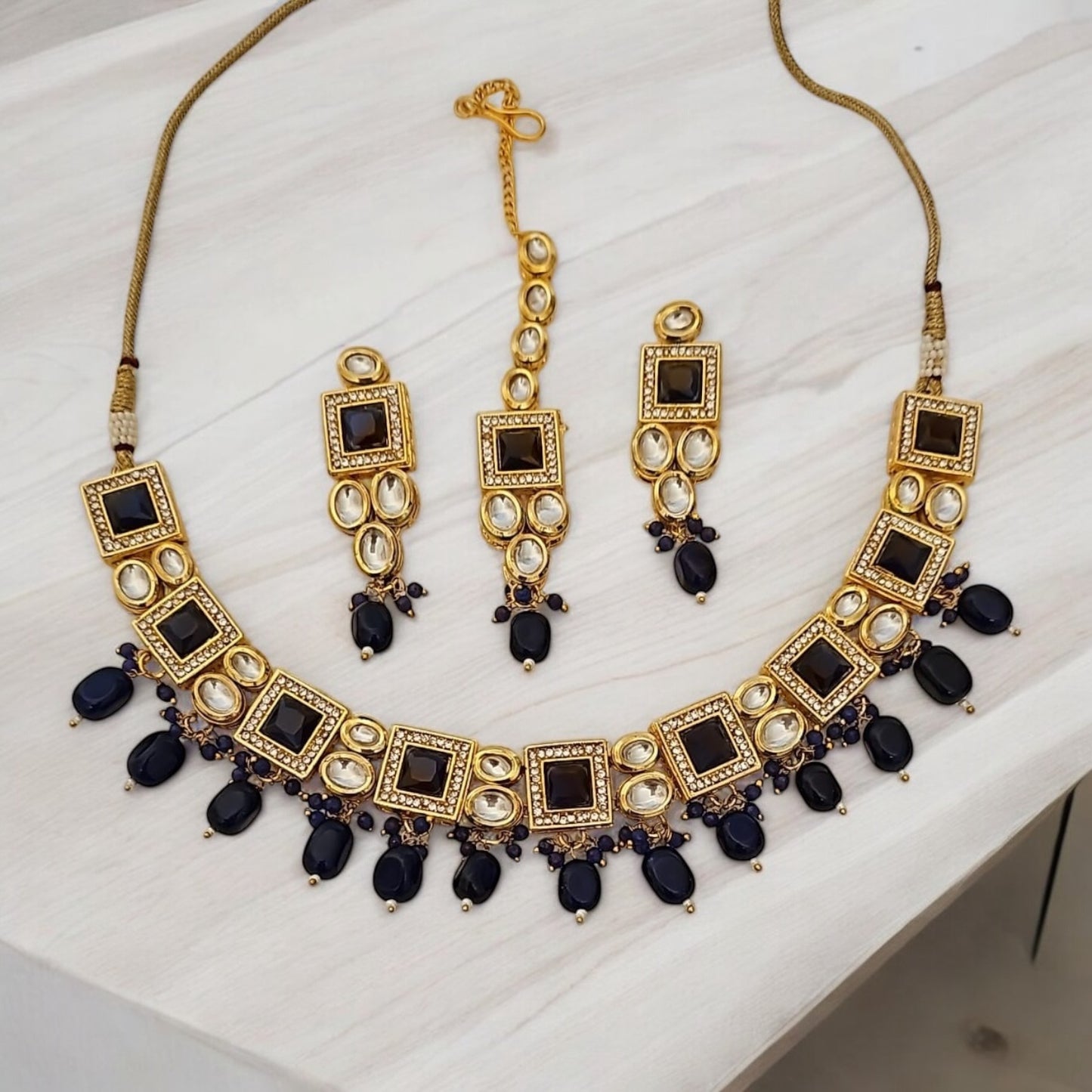 25925 Necklace Set-Indowestern Dark Blue