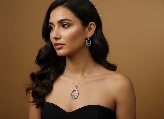 1061-American Diamond Delicate Pendant Set -Silver