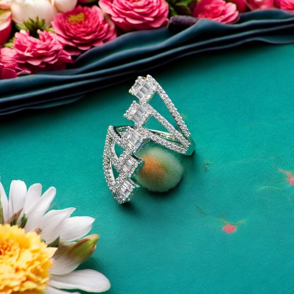 436488 Cz Adjustable Ring Silver