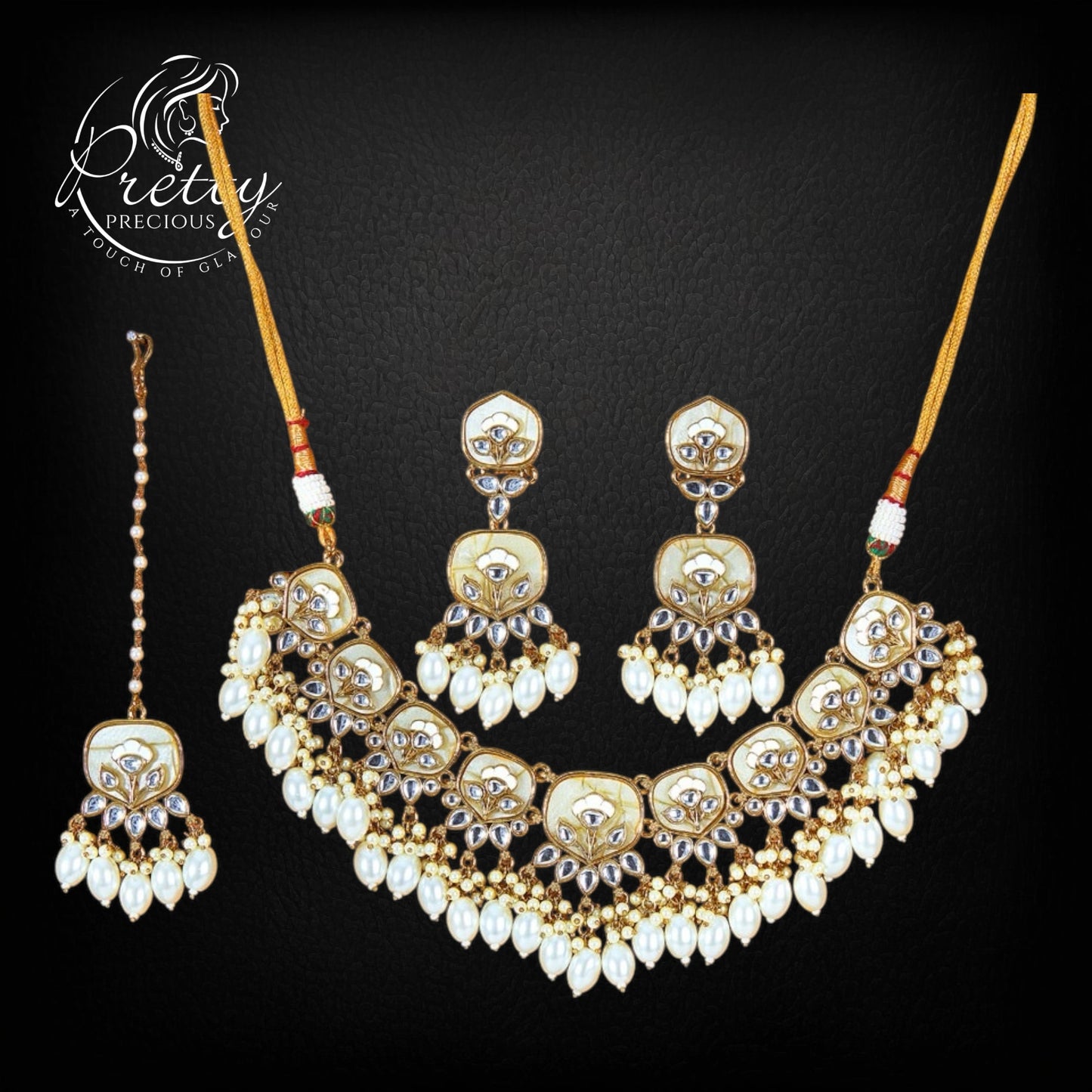 111689 Necklace Set-Indowestern-White