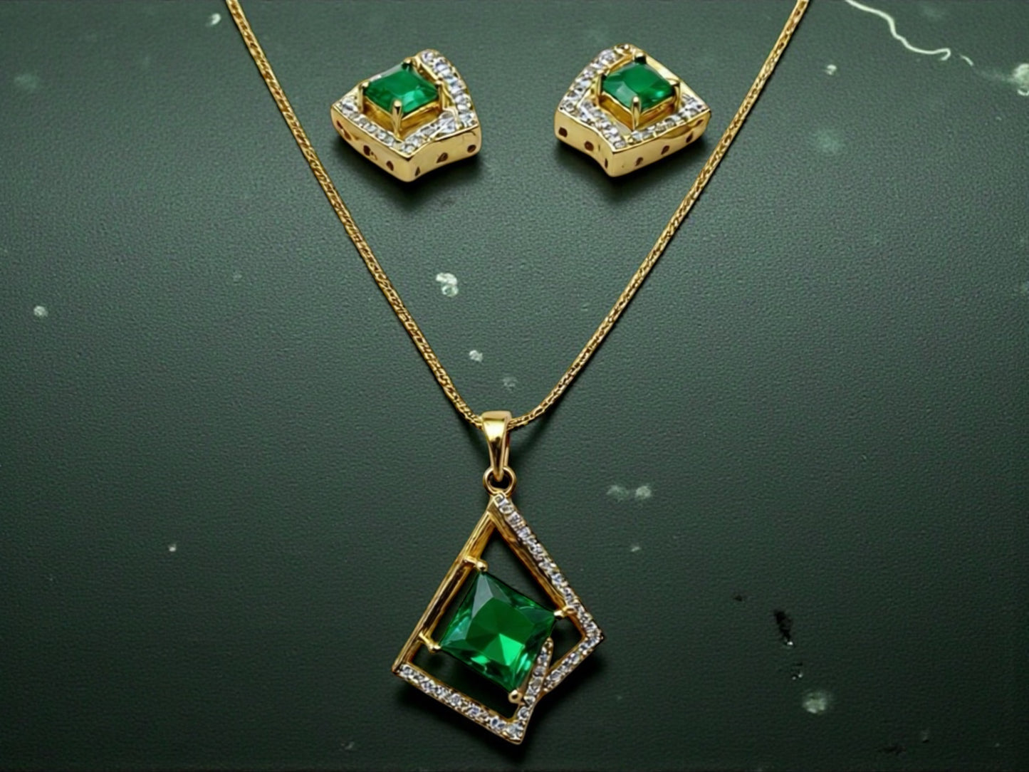 1063-American Diamond Delicate Pendant Set -Green