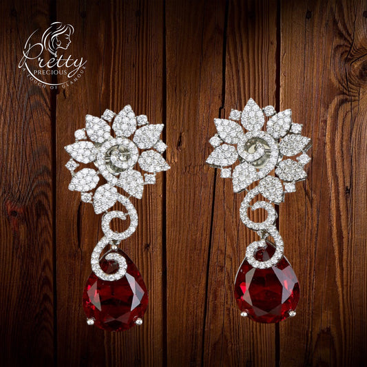 428000 Cubic Zirconia Short Earring With Rhodium Plating-Rani