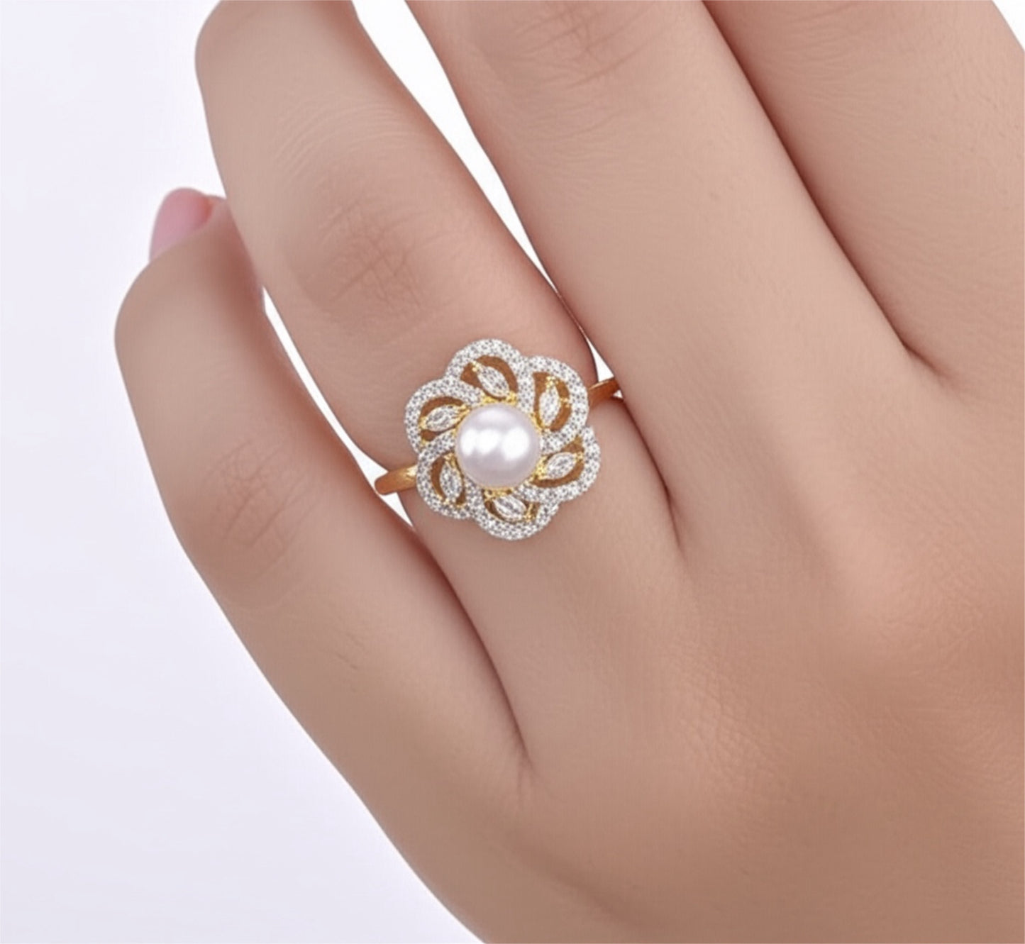 437349 Cz Adjustable Ring 2 Tone