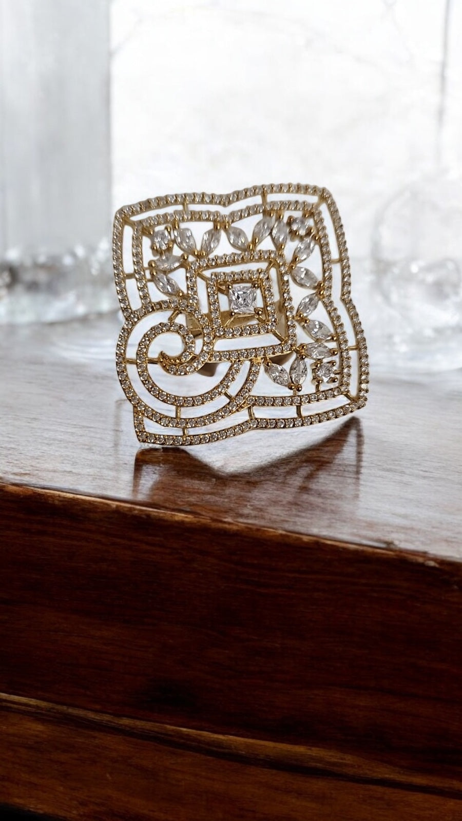 40173 Cz Adjustable Ring 2 Tone