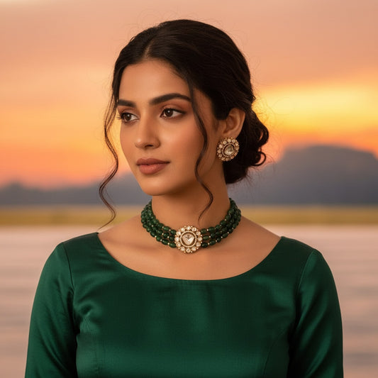 911909-NS Cz Delicate Necklace Green