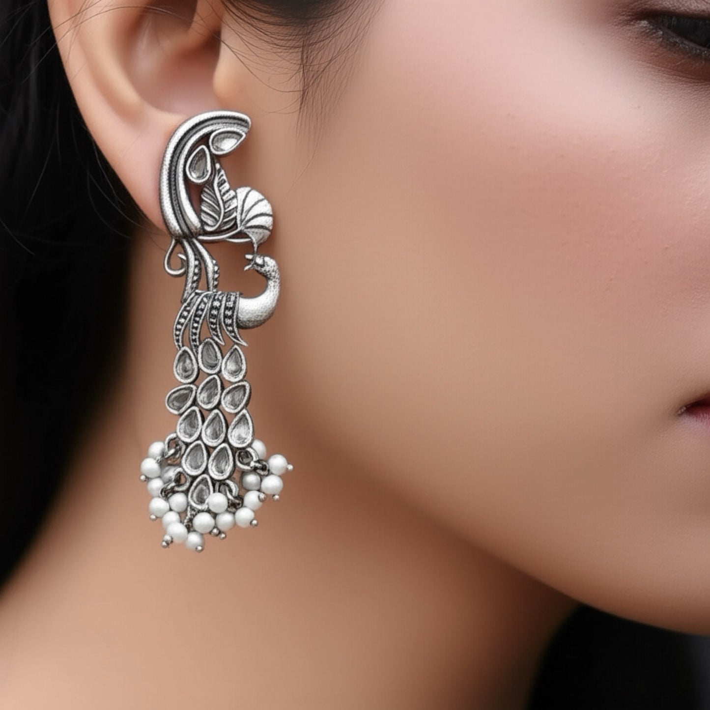 92999-ERO Pretty Precious Fashion Oxidised Silver Stylish Party Wear Earrings for Women and Girls