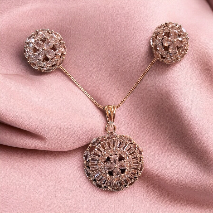 92209-PS-American Diamond Delicate Pendant Set With Rhodium Plating-White