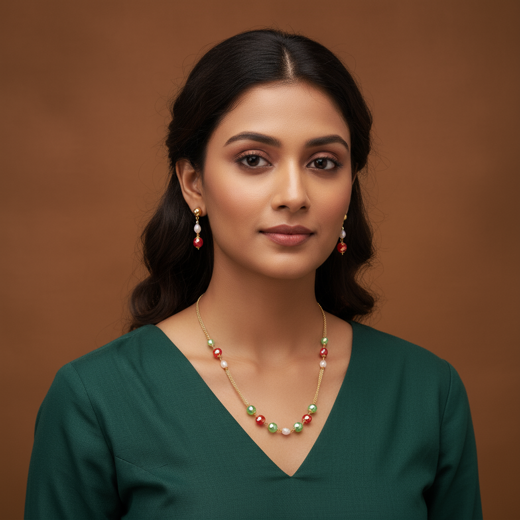 437147 Cubic Zirconia Delicate Mala Necklace With 2 Tone Plating-Multi