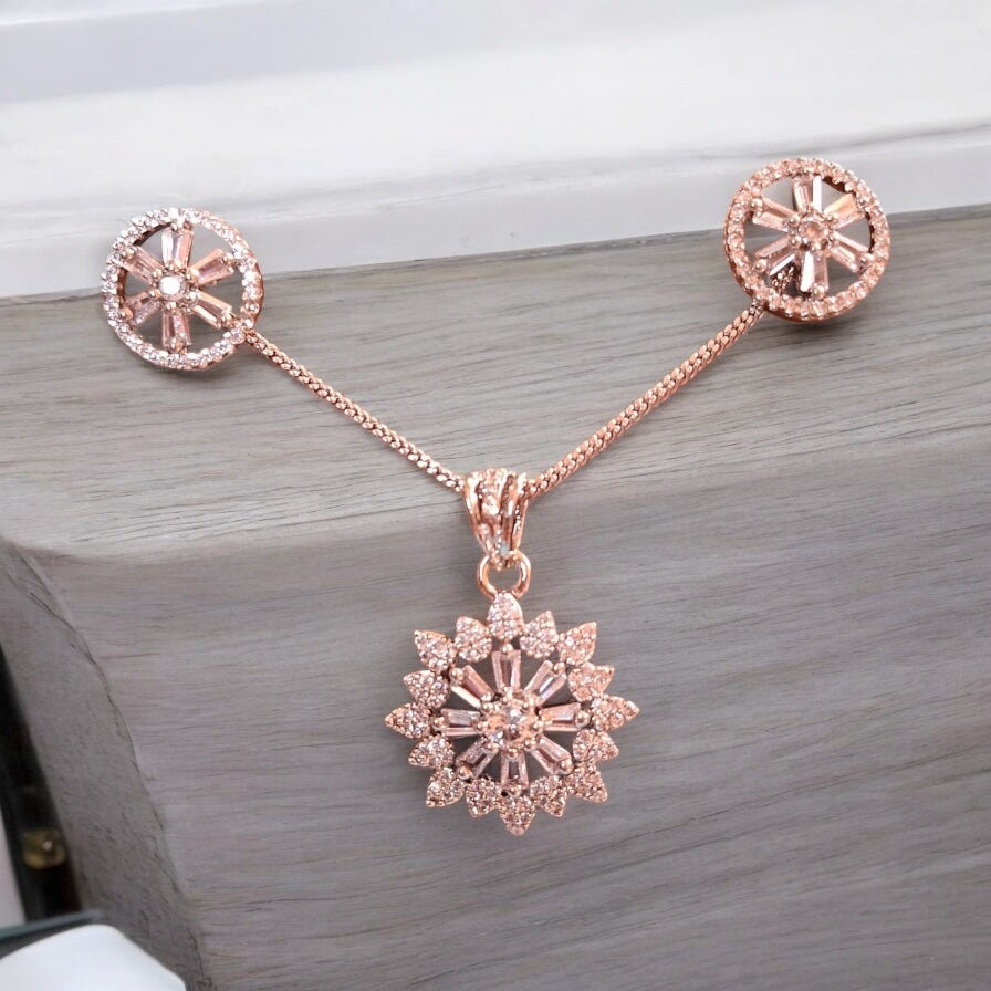 92009-PS-American Diamond Delicate Pendant Set With Rhodium Plating-Design 2