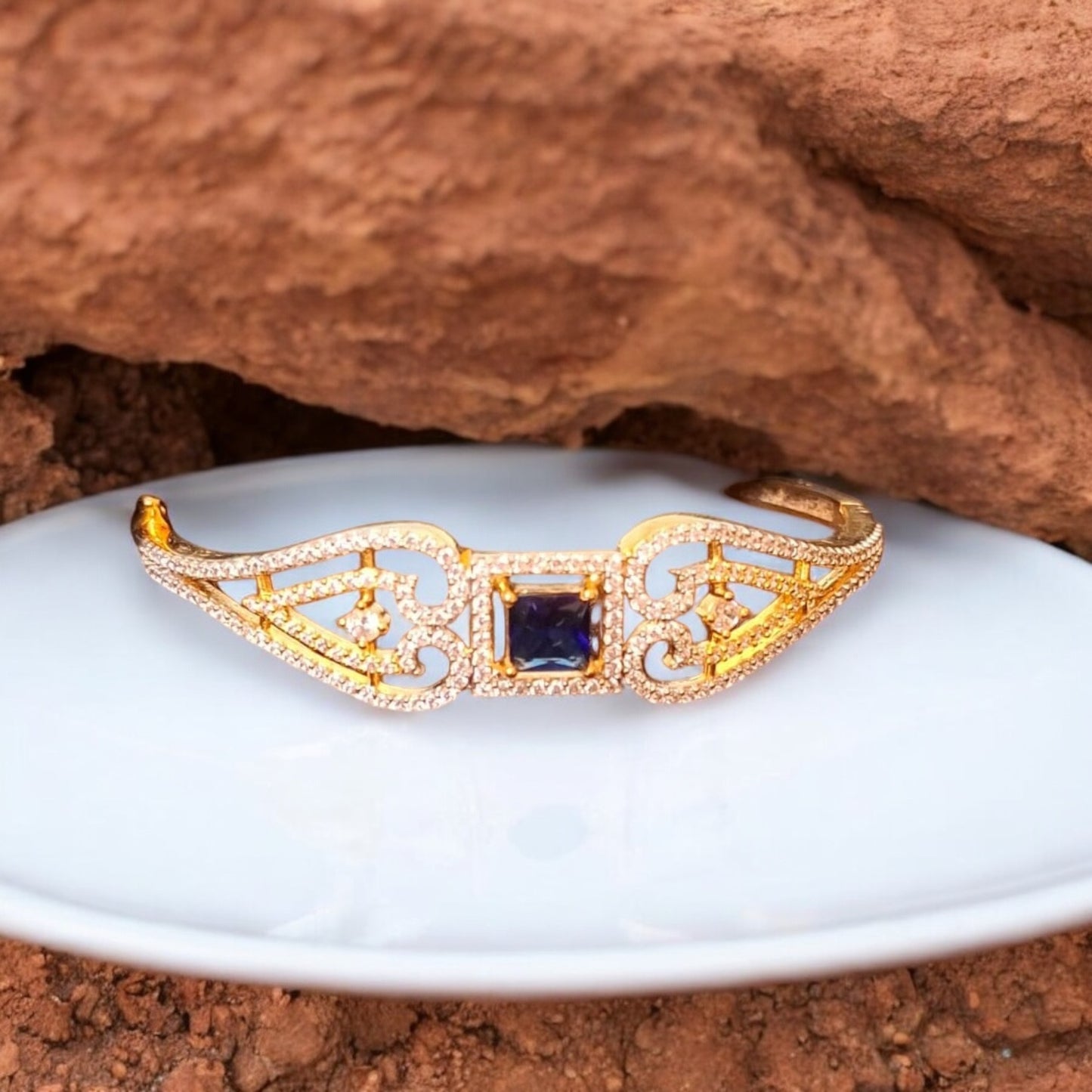 428049 Cubic Zirconia Classic Kada With Gold Plating-Blue