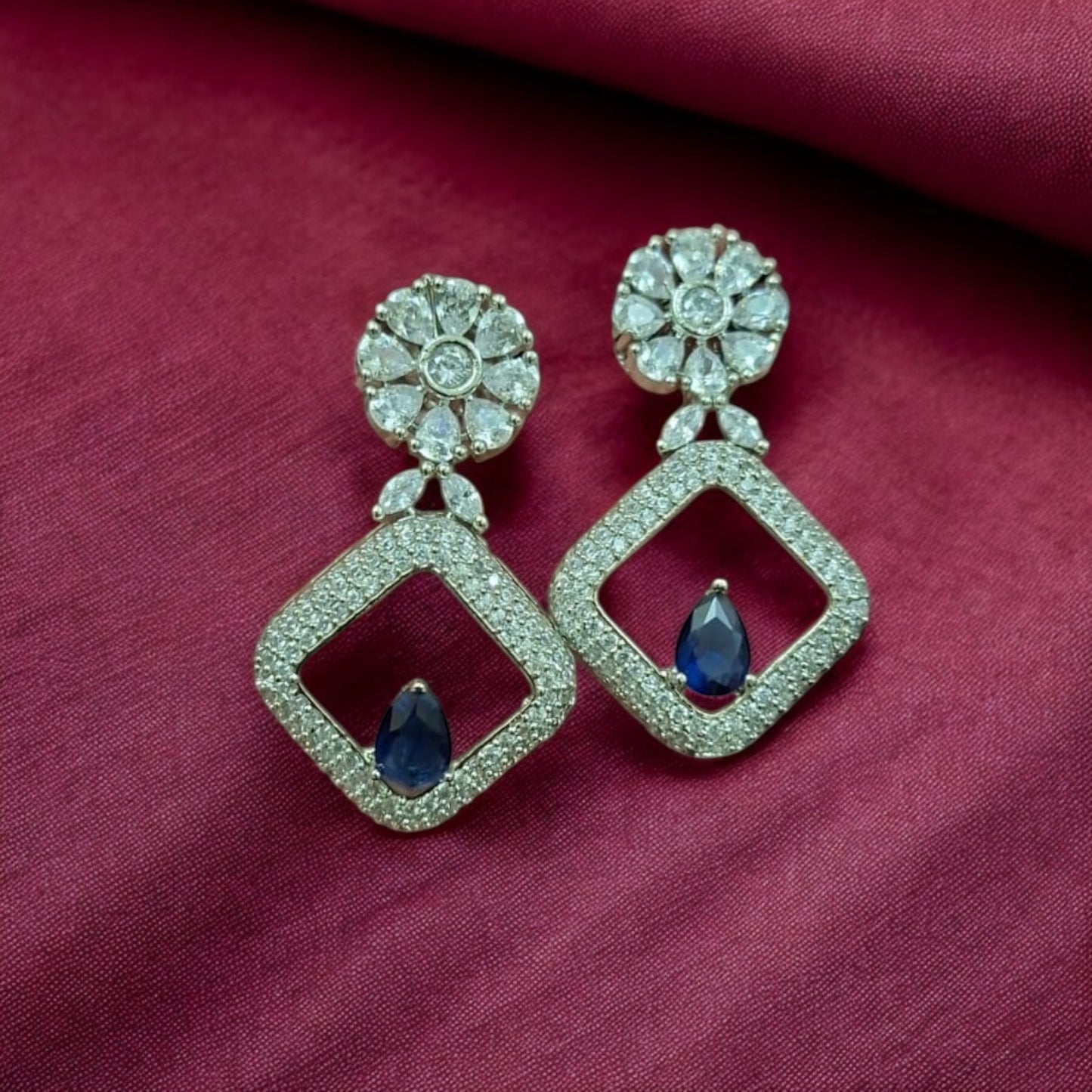 429237 CZ Earring With Rhodium Plating-Blue