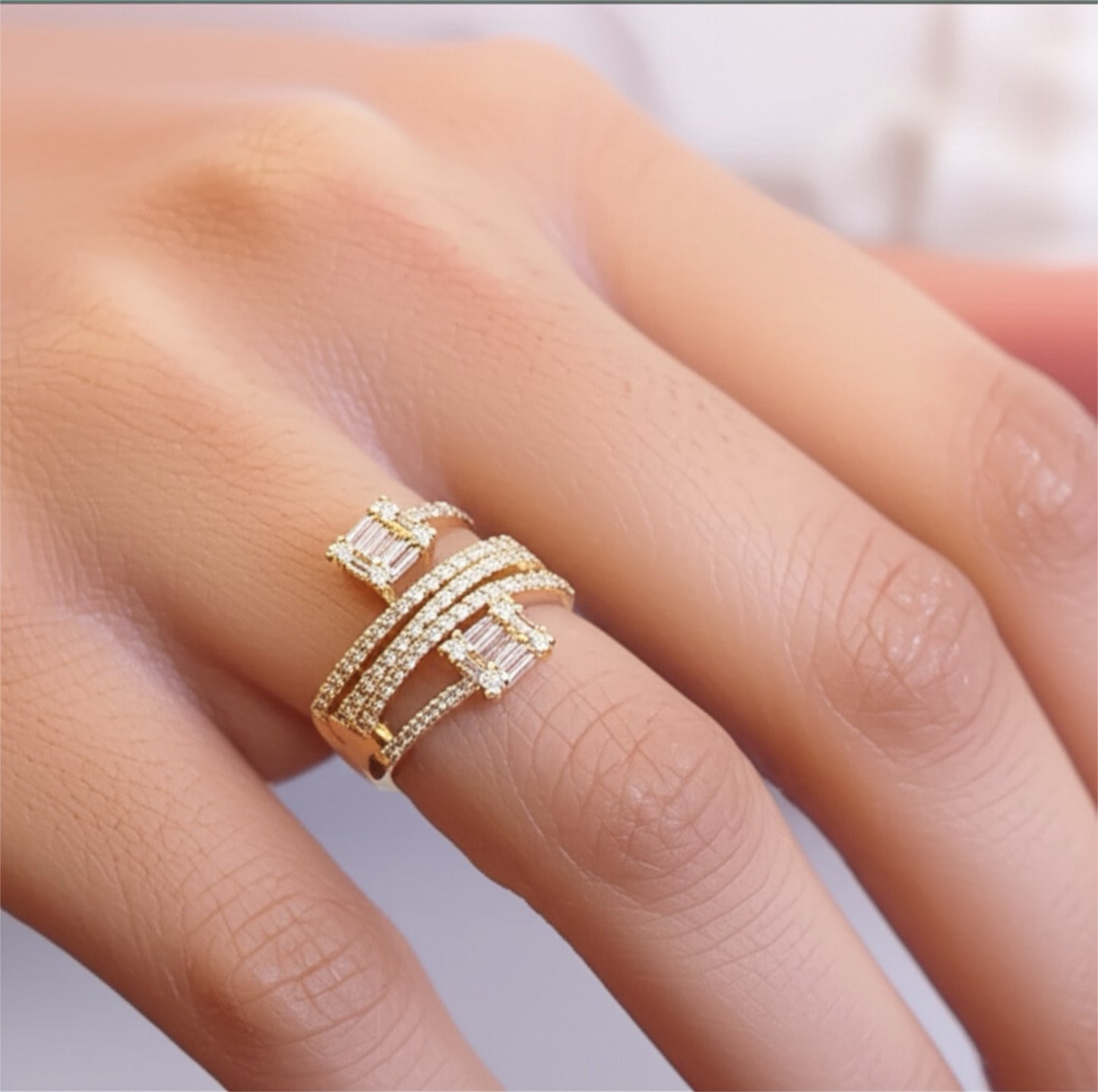 421147 Cz Adjustable Ring 2 Tone