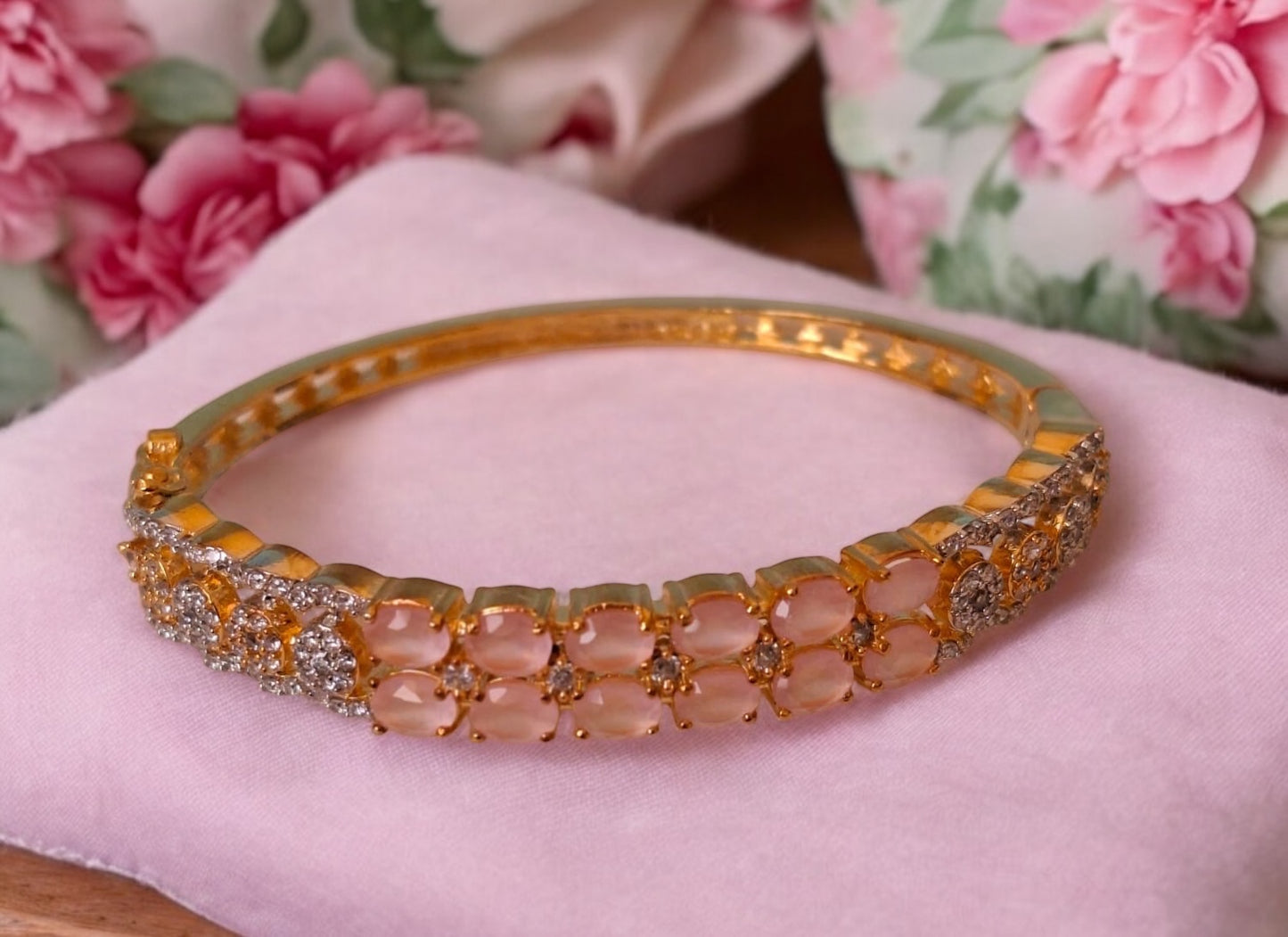 436214 Cubic Zirconia Classic Kada With Gold Plating-Pink