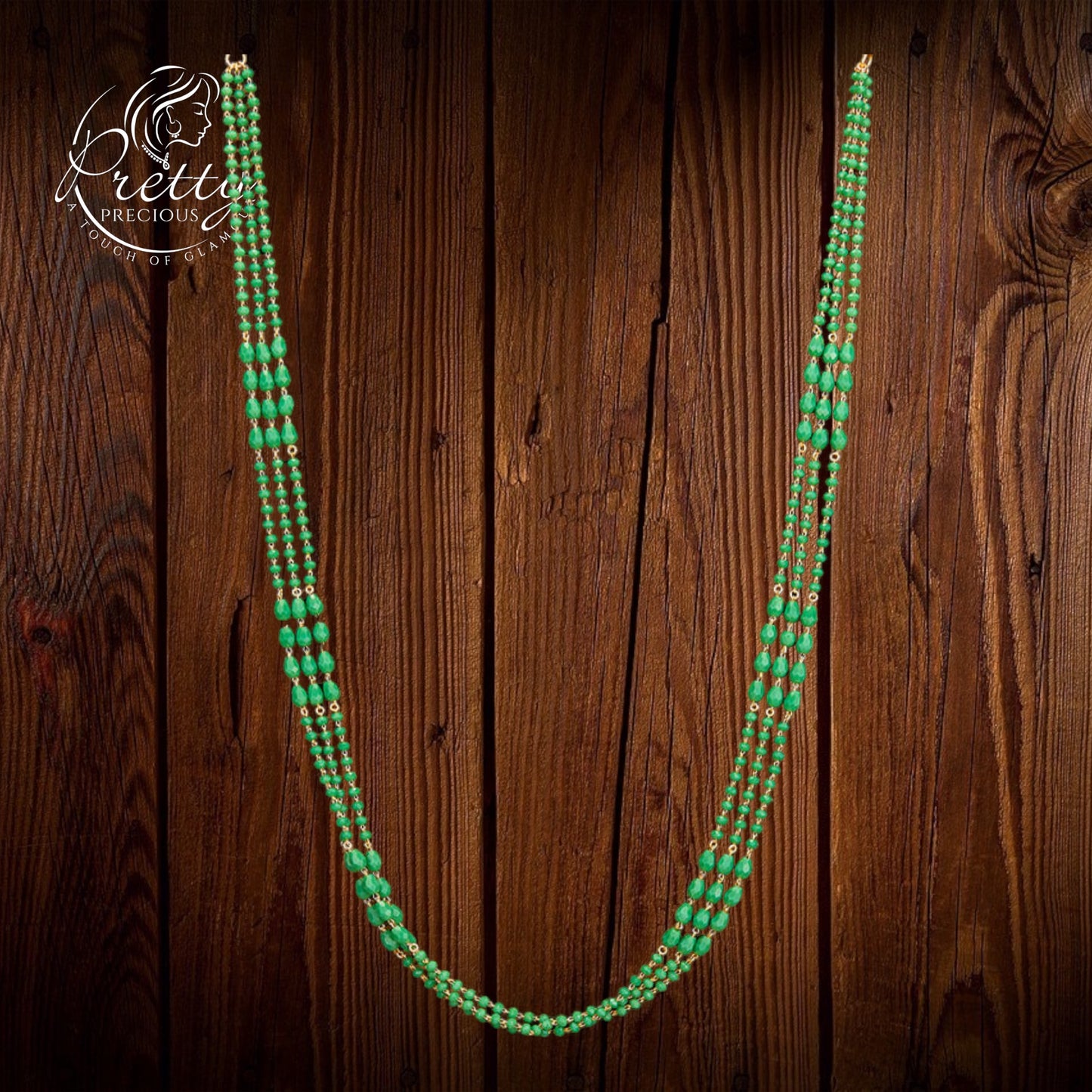 429689 Cubic Zirconia 3 Line Necklace With Gold Plating-Green