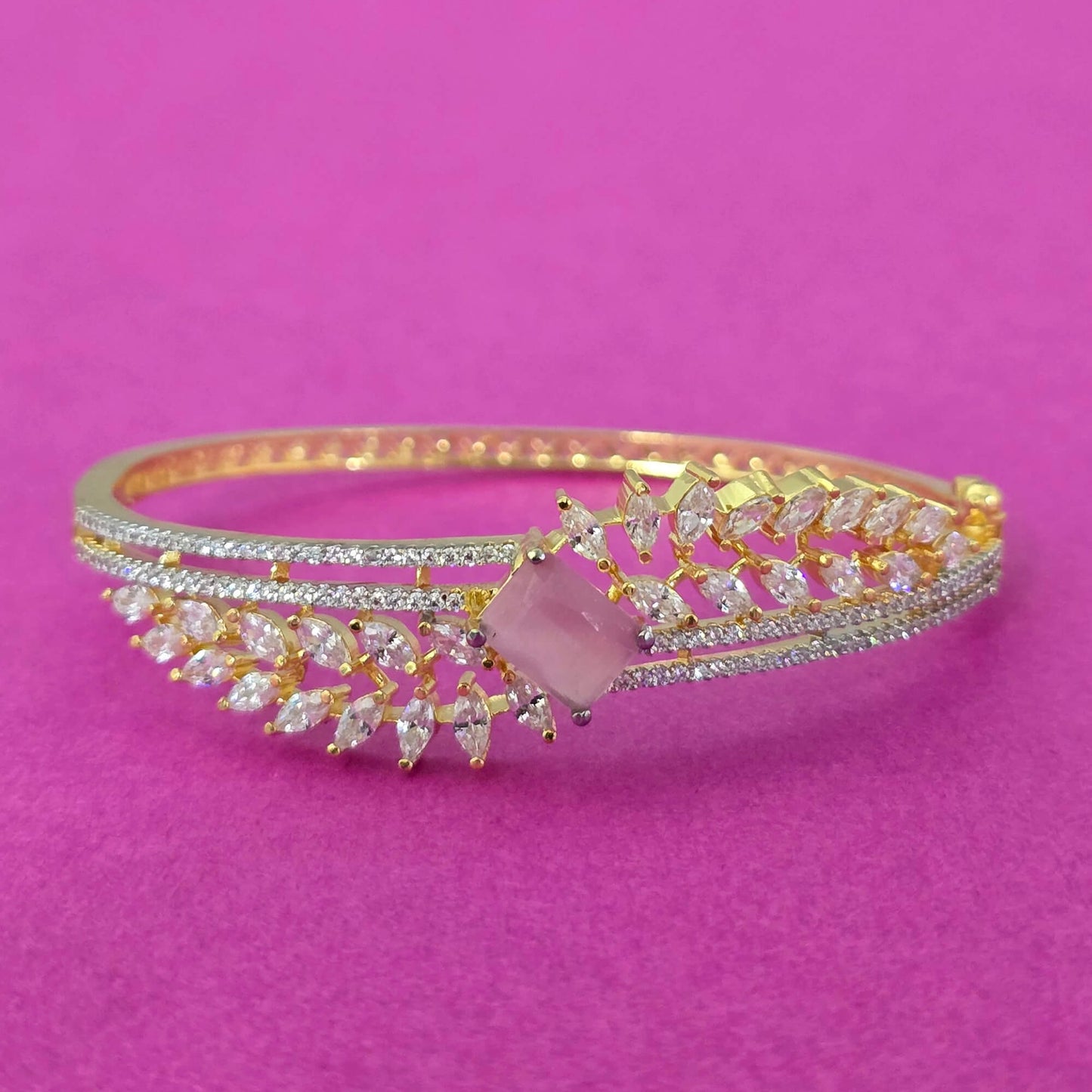 439617 Cz Openable Kada With 2 Tone Plating-Pink