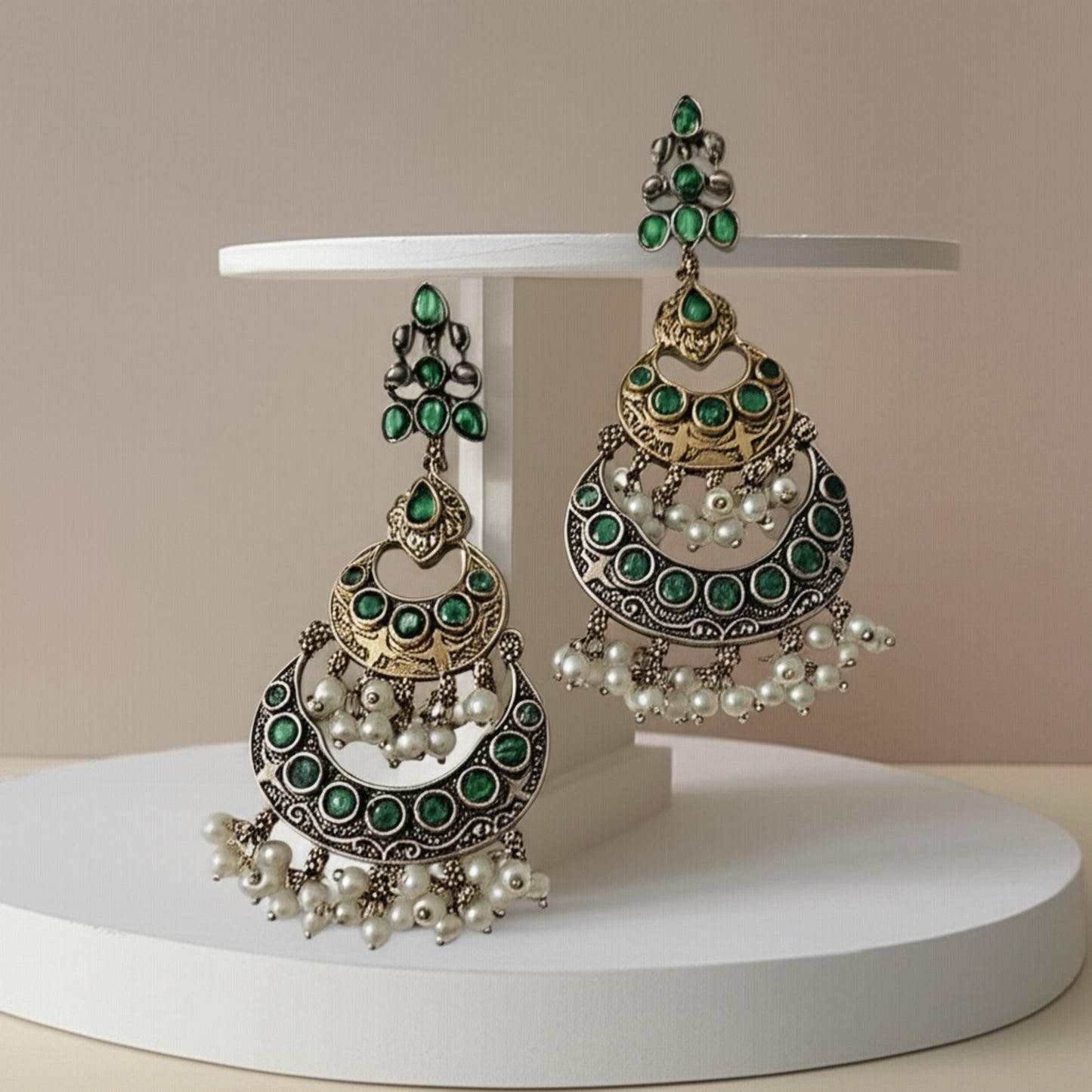 806424 Pretty Precious Fashion Oxidised Silver Stylish Party Wear Earrings for Women and Girls-Green