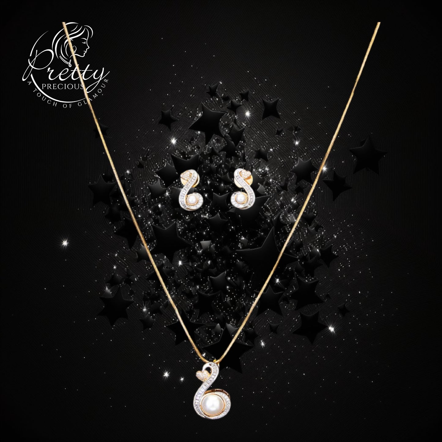 426368 Cubic Zirconia Pearl Pendant Set With 2 Tone Plating