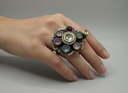 807241 Oxidised Adjustable Ring With 2 Tone Plating