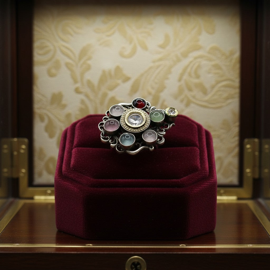 807241 Oxidised Adjustable Ring With 2 Tone Plating
